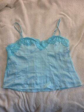 Free People Light Blue Lace-Trim Silky Cami Top